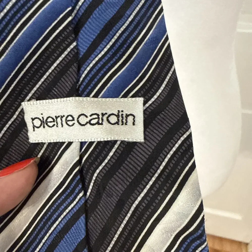 Pierre Cardin 100% Silk Multi-color Striped Classic Length & Width Neck Tie Vtg
